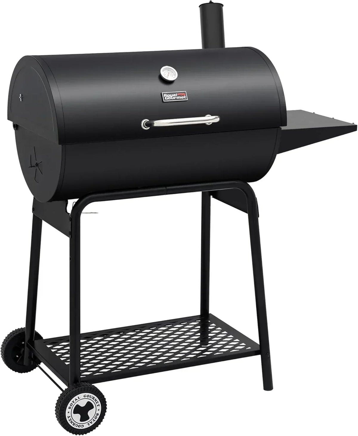 2026 Royal Gourmet CC1830 30-calowy grill węglowy ze składanym stolikiem bocznym, grill zewnętrzny z rusztem o powierzchni 4045 cm² do ogrodu, na patio i imprezy, czarny