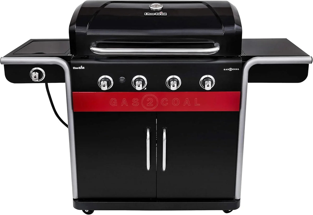 Gas2Coal® Grill hybrydowy: trzy palnikowy grill gazowy i węglowy, czarny.