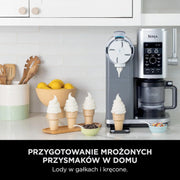 Ninja CREAMI Scoop & Swirl maszynka do lodów z 2 pojemnikami, 13 funkcji, przygotowuje lody, lody włoskie, gelato, sorbety, koktajle mleczne i inne desery, opcja dodatków, Srebrny, NC701EU