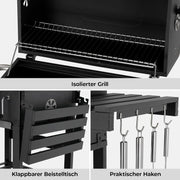 Grill Węglowy XXL, Grill Węglowy z Kominem i Pokrywą, Grill Wózkowy BBQ Smoker z Kółkami i Termometrem, Duży Grill Węglowy do Biwakowania i Ogrodu