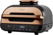 Ninja Foodi MAX PRO Grill, płaska płyta i frytkownica beztluszczowa z cyfrową sondą kuchenną i termometrem, 3,8 l, 7 funkcji gotowania w 1, części można myć w zmywarce, srebrno/czarny, AG651EU