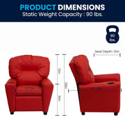 Flash Furniture Contemporary Kids Recliner with Cup Holder, Wood, Beige Vinyl, 26" x 21" x 21"
