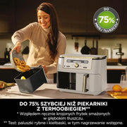 Ninja MAX Dwustrefowa frytkownica, 2 szuflady, 9,5 l, zero oleju, Air Fry, Max Crisp, Roast, Bake, Reheat, Dehydrate, nieprzywierające kosze do mycia w zmywarce, Złoty odcień kamienia, DZ400EUSTGD