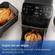 Philips Airfryer seria 4000 Podwójny pionowy kosz 10 l – Technologia RapidAir, synchronizacja, 2 kosze jednocześnie, 45% mniej miejsca, powłoka ceramiczna bez PFAS, okienka podglądu (NA460/00)
