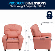 Flash Furniture Contemporary Kids Recliner with Cup Holder, Wood, Beige Vinyl, 26" x 21" x 21"