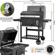 Grill Węglowy XXL, Grill Węglowy z Kominem i Pokrywą, Grill Wózkowy BBQ Smoker z Kółkami i Termometrem, Duży Grill Węglowy do Biwakowania i Ogrodu