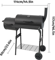 XXL grill na węgiel drzewny, przenośny, do użytku na zewnątrz, z pokrywką, offset, grill z kółkami i termometrem, idealny na piknik, do ogrodu, na kemping i tylną klapę