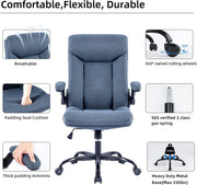 Ergonomiczne krzesło biurowe, krzesło do komputera, obrotowe krzesło robocze ze składanym podłokietnikami, regulacja wysokości, wygodne, do biura, domu, gier (szary materiał) (Czarny)