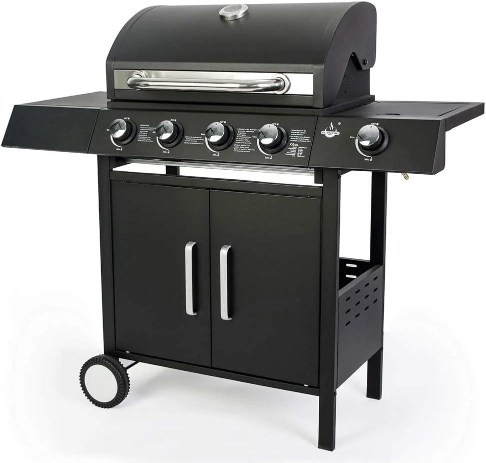 El Fuego® Grill gazowy "San Angelo 4+1", 4 główne palniki + 1 palnik boczny, stal nierdzewna, w zestawie wąż gazowy i reduktor ciśnienia, grill na kółkach, AY 582