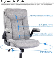 Ergonomiczne krzesło biurowe, krzesło do komputera, obrotowe krzesło robocze ze składanym podłokietnikami, regulacja wysokości, wygodne, do biura, domu, gier (szary materiał) (Czarny)