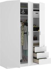 DEKIT GRUPO RIMOBEL Szafa 3-drzwiowa z 3 szufladami - Biała - 121X184X52 cm