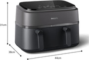 Philips Ovi Dual Basket z parą - Wyjątkowe funkcje gotowania Steamfry, Gotowania na parze, Airfry - 19 sposobów gotowania; pojemność 9L (3L + 6L), RapidAir Plus, automatyczne SteamClean (NA550/00)
