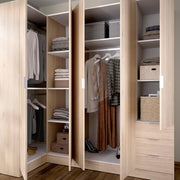 DEKIT GRUPO RIMOBEL Essen Szafa narożna z szufladami - Dąb Naturalny - 184 cm (wys.) x 91 cm (szer.) x 214 cm (gł.)