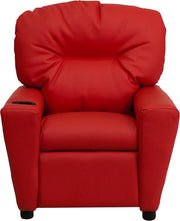 Flash Furniture Contemporary Kids Recliner with Cup Holder, Wood, Beige Vinyl, 26" x 21" x 21"