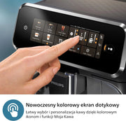 Philips z serii 2300 w pełni zautomatyzowany ekspres do kawy - 4 napoje, nowoczesny, kolorowy ekran dotykowy, LatteGo, SilentBrew, młynek w 100% ceramiczny, filtr AquaClean. Czarny, matowy (EP2330/10)