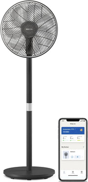 Philips Smart golvfläkt Series 3000. Kraftfull och ultratyst med SilentWings-teknik. 19 dB. 2-i-1 bords- och stativfläkt. Lutningsbar och roterande. Appstyrning. Timer på 12 timmar. Svart (CX3550/01)(blackone/Pedestal Fan)