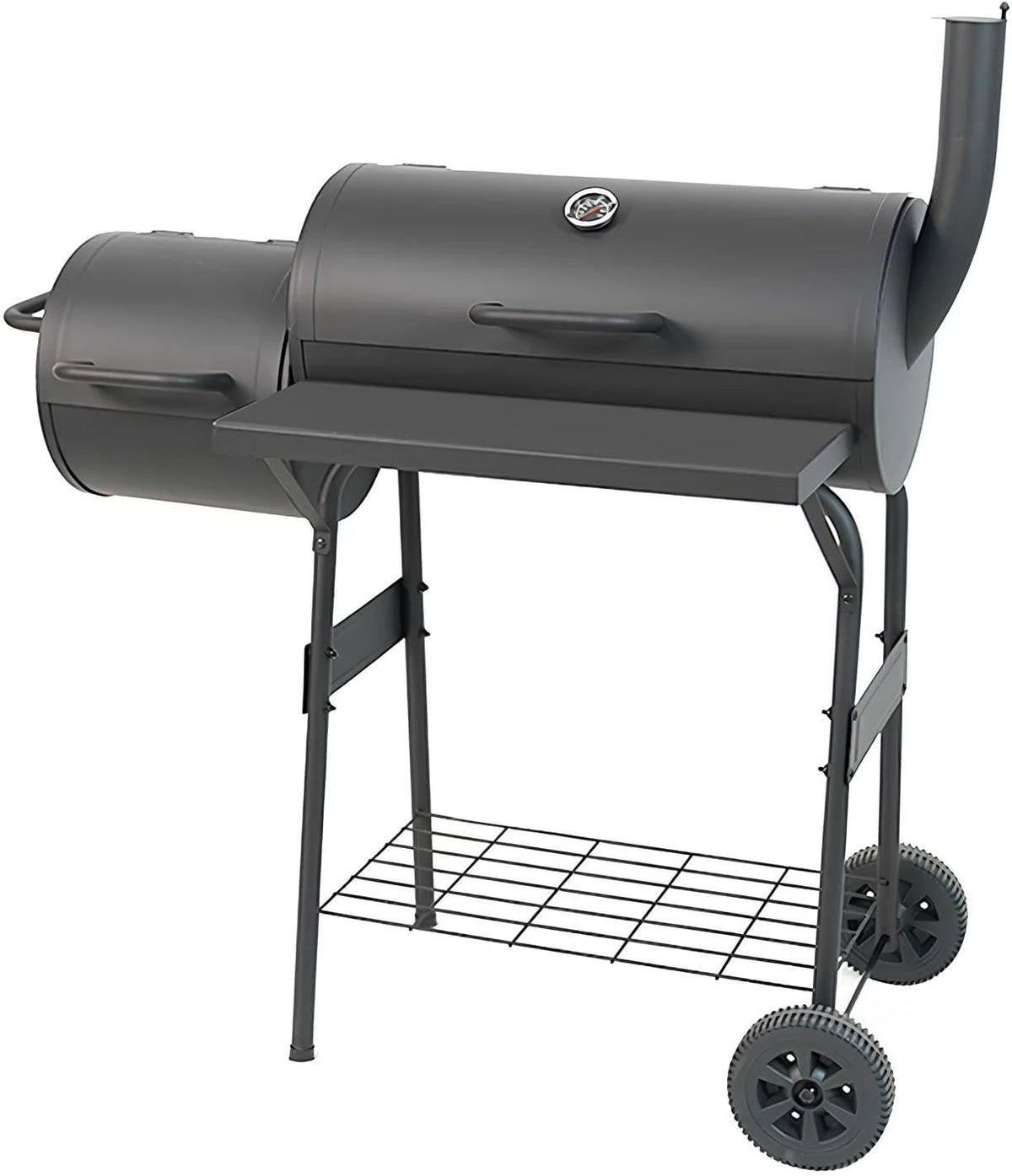 XXL grill na węgiel drzewny, przenośny, do użytku na zewnątrz, z pokrywką, offset, grill z kółkami i termometrem, idealny na piknik, do ogrodu, na kemping i tylną klapę