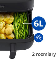 Philips Ovi Dual Basket z parą - Wyjątkowe funkcje gotowania Steamfry, Gotowania na parze, Airfry - 19 sposobów gotowania; pojemność 9L (3L + 6L), RapidAir Plus, automatyczne SteamClean (NA550/00)