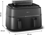Philips Ovi Dual Basket z parą - Wyjątkowe funkcje gotowania Steamfry, Gotowania na parze, Airfry - 19 sposobów gotowania; pojemność 9L (3L + 6L), RapidAir Plus, automatyczne SteamClean (NA550/00)