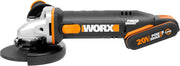 WORX | Szlifierka kątowa 125 mm 20 V | PowerShare | WX803 | W zestawie 2 akumulatory 2 Ah i 4 Ah | Blokada wrzeciona | Przełącznik boczny | Beznarzędziowy system szybkiej regulacji | Uchwyt pomocniczy