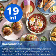 Philips Ovi Dual Basket z parą - Wyjątkowe funkcje gotowania Steamfry, Gotowania na parze, Airfry - 19 sposobów gotowania; pojemność 9L (3L + 6L), RapidAir Plus, automatyczne SteamClean (NA550/00)