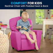 Flash Furniture Contemporary Kids Recliner with Cup Holder, Wood, Beige Vinyl, 26" x 21" x 21"