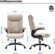 Ergonomiczne krzesło biurowe, krzesło do komputera, obrotowe krzesło robocze ze składanym podłokietnikami, regulacja wysokości, wygodne, do biura, domu, gier (szary materiał) (Czarny)