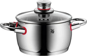 WMF Quaity One, 9-częściowy zestaw garnków ze stali nierdzewnej, odpowiedni do płyt indukcyjnych, 1 niski rondel 20 cm, 3 rondle 16 cm, 20 cm i 24 cm, 1 rondel 16 cm z 4 szklanymi pokrywkami