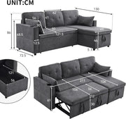 Trzyosobowa rozkładana sofa z uchwytami na kubki i boczną torbą na poręcz, sofa w kształcie litery L, z możliwością zmiany układu na prawą i lewą stronę, kolor szary