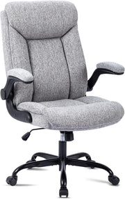 Ergonomiczne krzesło biurowe, krzesło do komputera, obrotowe krzesło robocze ze składanym podłokietnikami, regulacja wysokości, wygodne, do biura, domu, gier (szary materiał) (Czarny)