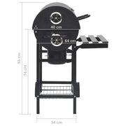 2026 Grill z kółkami i półkami, czarny, stal, 115 x 85 x 95 cm, grill ogrodowy