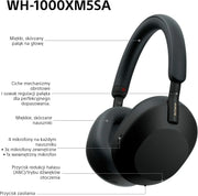 Sony WH-1000XM5 ANC Bezprzewodowe słuchawki nauszne z redukcją hałasu, Bluetooth, krystalicznie czystą jakością rozmów, Hi-Res, do 30 godzin pracy na baterii, szybkie ładowanie, Alexa i Asystent Google, iOS i Android - Czarne