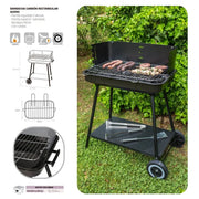 Grill węglowy Lolahome ze stalowym rusztem, 57x38x80 cm, czarny