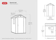 KETER Darwin 4x6 Domek narzędziowy, 125.8 x 184.5 x 205 cm i 2.2 m2, Podłoga, System wentylacji, Drzwi i okno, Wodoodporny, Kolor szary