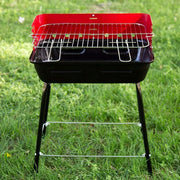 Przenośny Grill Węglowy Z Osłoną Przeciwwiatrową I Rusztem Z Regulacją Wysokości 42x42x54 Cm - Stal. Czarno-Czerwony