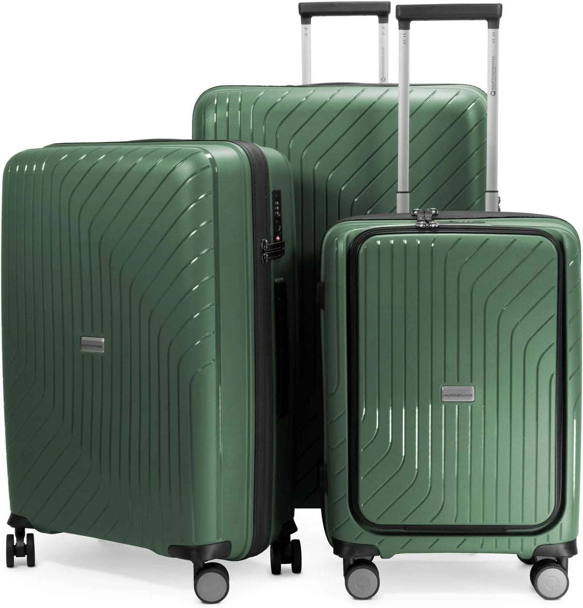 HAUPTSTADTKOFFER TXL - zestaw 3 walizek, TSA, zestaw na kółkach, 4 kółka, walizka twarda, walizka na kółkach, EXTRA LIGHT, walizka podróżna, (S + przegroda na laptopa, M i L), Ciemnozielony