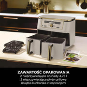 Ninja MAX Dwustrefowa frytkownica, 2 szuflady, 9,5 l, zero oleju, Air Fry, Max Crisp, Roast, Bake, Reheat, Dehydrate, nieprzywierające kosze do mycia w zmywarce, Złoty odcień kamienia, DZ400EUSTGD