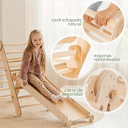 5 w 1 Zestaw Wspinaczkowy Montessori do Pomieszczeń dla Małych Dzieci - Drewniana Siłownia dla Dzieci Trójkątna Drabinka & Łuk & Rampy Wspinaczkowe & Siatka & Poduszka - Drewniana Siłownia dla Małych Dzieci