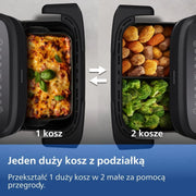 Philips Ovi Dual Basket z parą - Wyjątkowe funkcje gotowania Steamfry, Gotowania na parze, Airfry - 19 sposobów gotowania; pojemność 9L (3L + 6L), RapidAir Plus, automatyczne SteamClean (NA550/00)