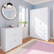 Szafa Habitdesign z trzema drzwiami i trzema szufladami, wykończenie białe arktyczne, wymiary: 121 cm (szer.) x 180 cm (wys.) x 52 cm (gł.)