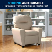 Flash Furniture Contemporary Kids Recliner with Cup Holder, Wood, Beige Vinyl, 26" x 21" x 21"