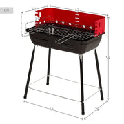 Przenośny Grill Węglowy Z Osłoną Przeciwwiatrową I Rusztem Z Regulacją Wysokości 42x42x54 Cm - Stal. Czarno-Czerwony