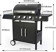 El Fuego® Grill gazowy "San Angelo 4+1", 4 główne palniki + 1 palnik boczny, stal nierdzewna, w zestawie wąż gazowy i reduktor ciśnienia, grill na kółkach, AY 582