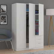Szafa Habitdesign z trzema drzwiami i trzema szufladami, wykończenie białe arktyczne, wymiary: 121 cm (szer.) x 180 cm (wys.) x 52 cm (gł.)