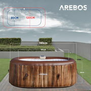 Arebos Whirlpool | Dmuchane SPA | Do użytku wewnątrz i na zewnątrz | Owalne 190x120 cm | 2 osoby | 90 dysz masujących | Z ogrzewaniem | 550 litrów | W zestawie Pokrowiec | Masaż bąbelkowy SPA i Wellness