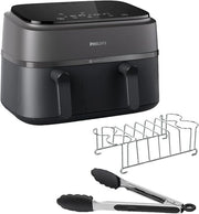 Philips Ovi Dual Basket z parą - Wyjątkowe funkcje gotowania Steamfry, Gotowania na parze, Airfry - 19 sposobów gotowania; pojemność 9L (3L + 6L), RapidAir Plus, automatyczne SteamClean (NA550/00)