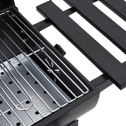 2026 Grill z kółkami i półkami, czarny, stal, 115 x 85 x 95 cm, grill ogrodowy