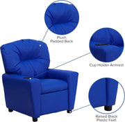 Flash Furniture Contemporary Kids Recliner with Cup Holder, Wood, Beige Vinyl, 26" x 21" x 21"