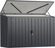 GOPLUS 1,9 m³ Metalowy Domek Ogrodowy z Blachy Ocynkowanej, 193 x 86 x 127 cm, Zewnętrzna Szopa z Podwójnymi Drzwiami z Zamkami, Podnośnik Hydrauliczny, Schowek na Narzędzia, Rowery, Kosze na Śmieci
