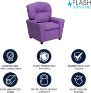 Flash Furniture Contemporary Kids Recliner with Cup Holder, Wood, Beige Vinyl, 26" x 21" x 21"